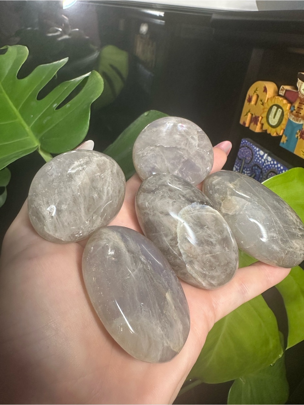 1 Random Select Polished RARE BLUE ROSE Quartz Palm Stone